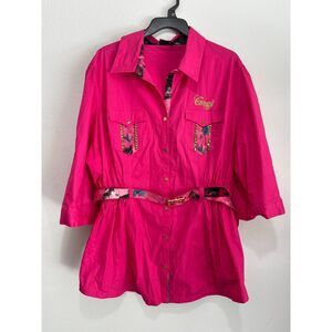 Coogi button up shirt hot pink embroidered embellished women 3X